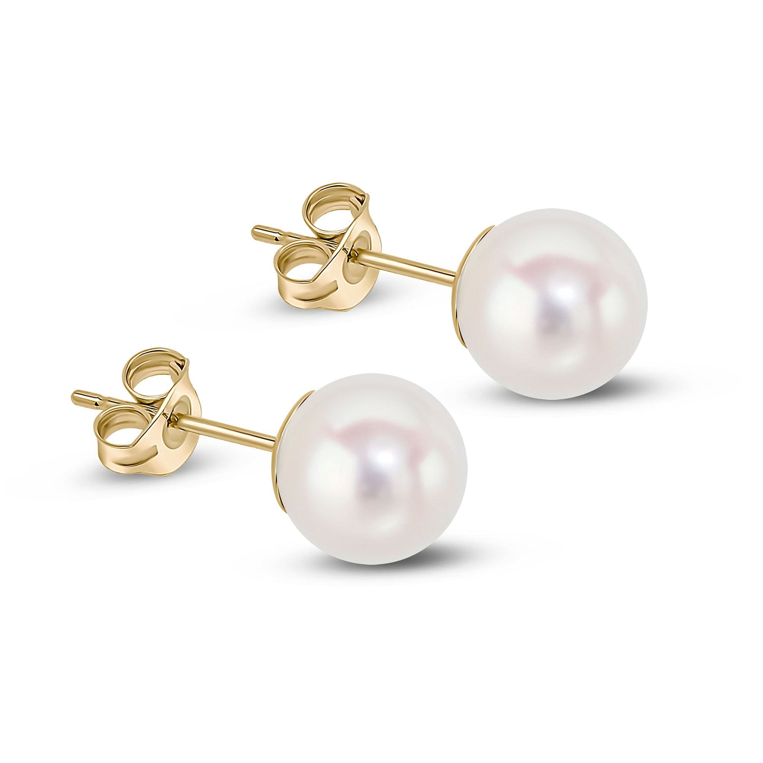 9ct Yellow Gold Akoya Natural Pearl Stud Earrings 7-7.5mm
