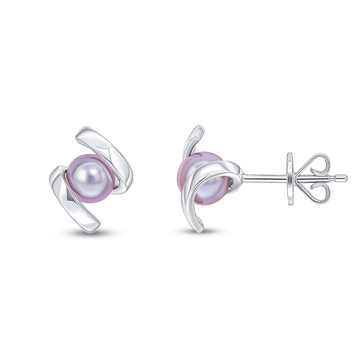 9ct White Gold Grey Freshwater Pearl Twist Stud Earrings