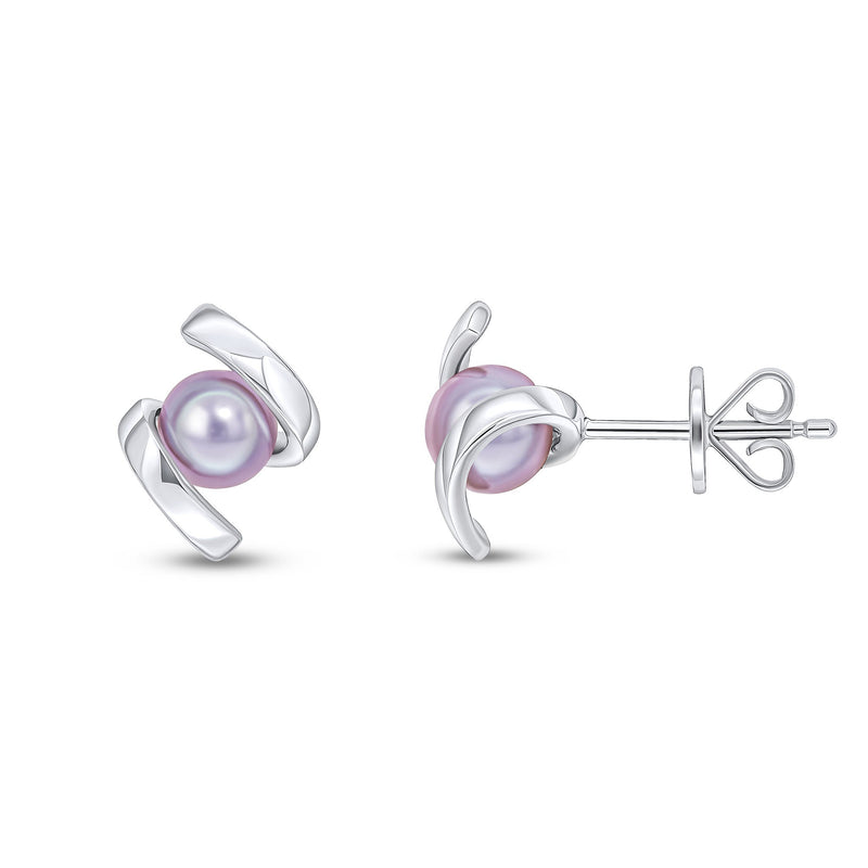 9ct White Gold Grey Freshwater Pearl Twist Stud Earrings