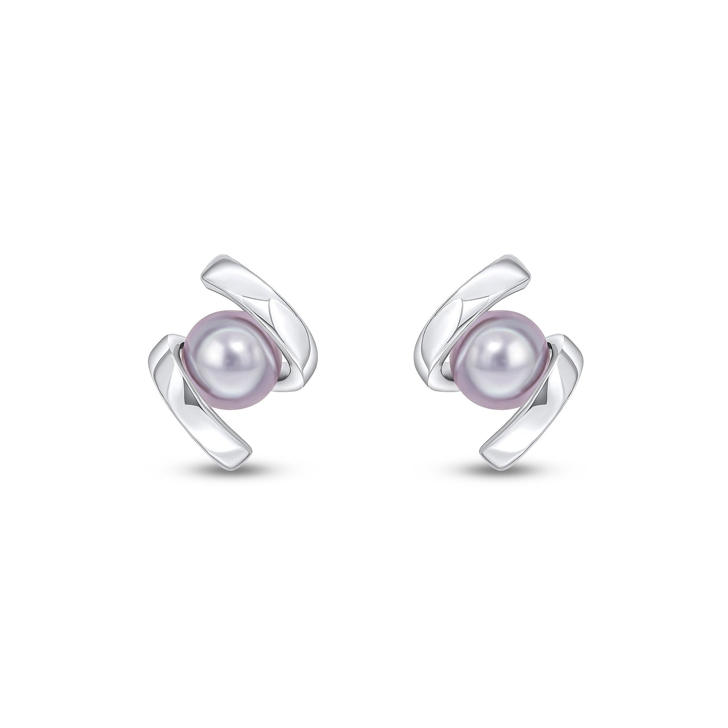 9ct White Gold Gray Natural Pearl Twist Stud Earrings — 5mm
