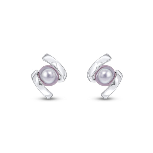 9ct White Gold Gray Natural Pearl Twist Stud Earrings — 5mm