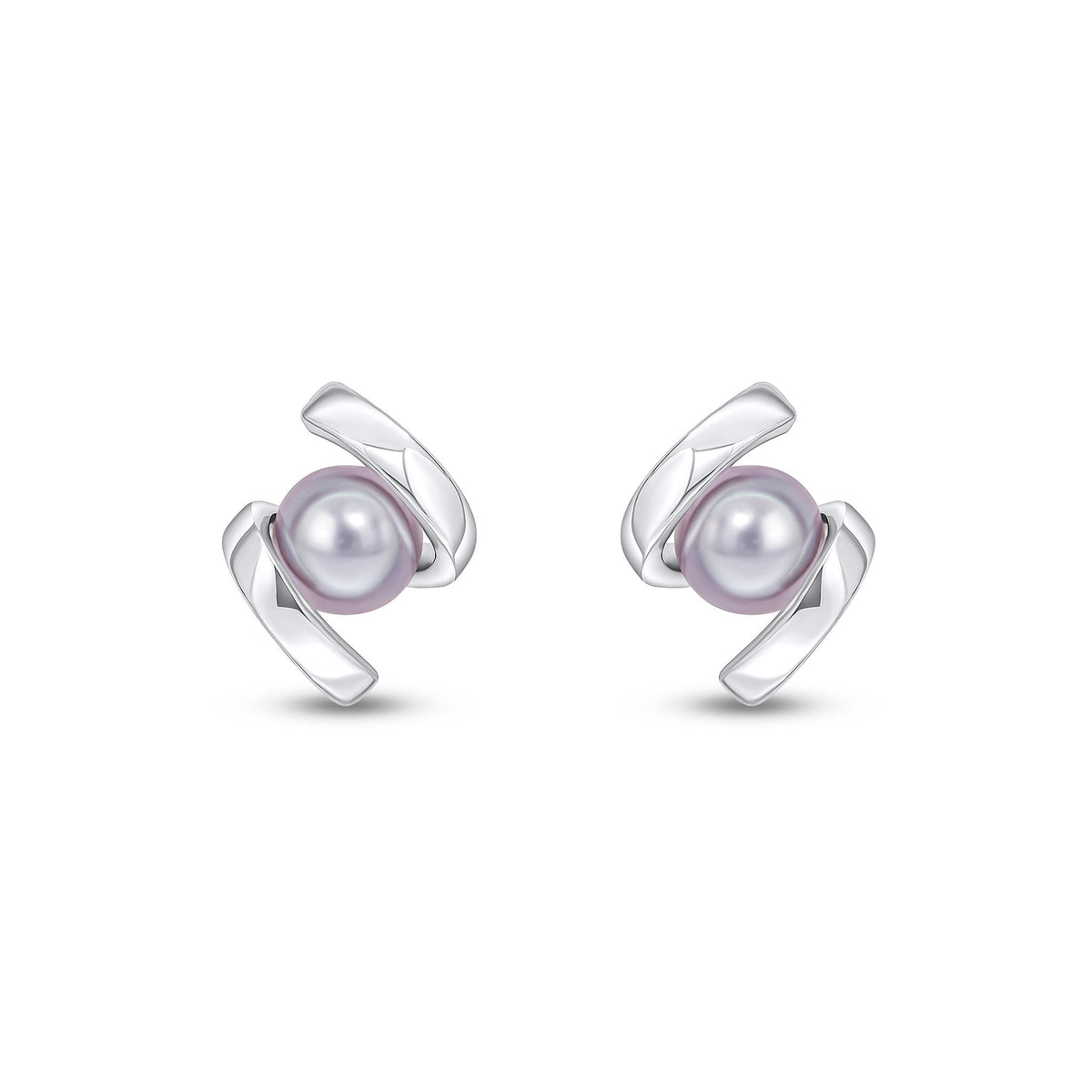 9ct White Gold Grey Freshwater Pearl Twist Stud Earrings