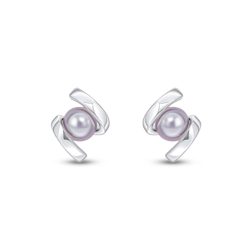 9ct White Gold Grey Freshwater Pearl Twist Stud Earrings