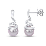 9ct White Gold Grey Freshwater Cultured Pearl Spiral Drop Earrings