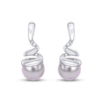 9ct White Gold Grey Freshwater Cultured Pearl Spiral Drop Earrings