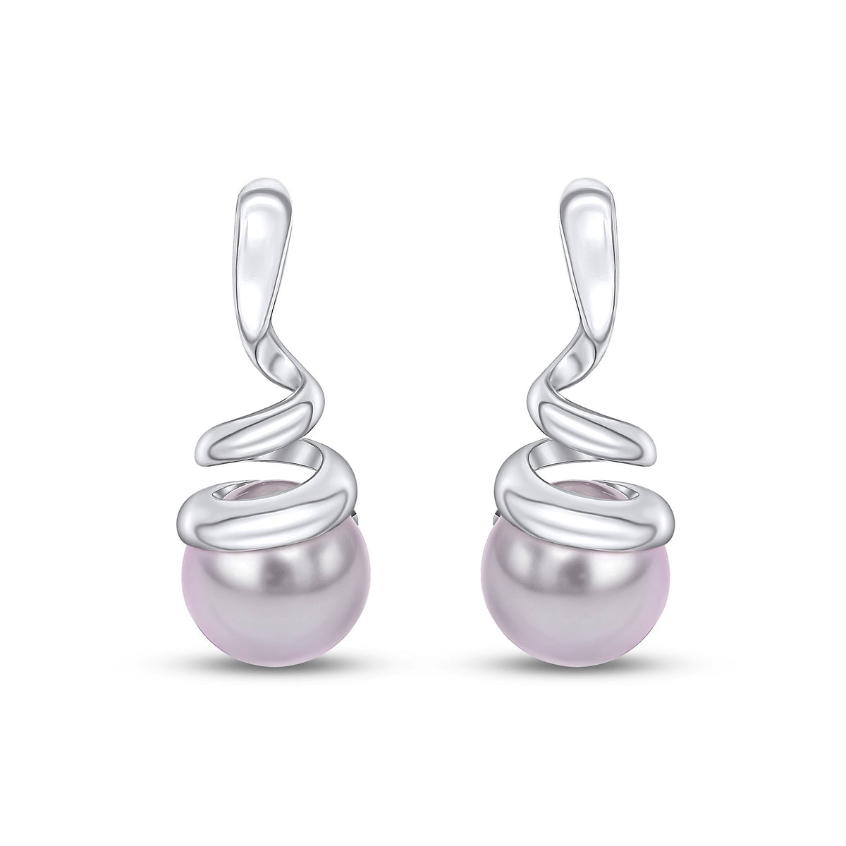 9ct White Gold Grey Freshwater Cultured Pearl Spiral Drop Earrings