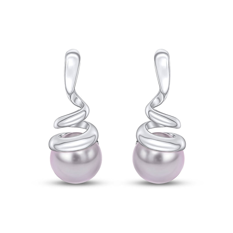 9ct White Gold Grey Freshwater Cultured Pearl Spiral Drop Earrings