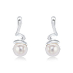 9ct White Gold White Freshwater Cultured Pearl Spiral Drop Earrings