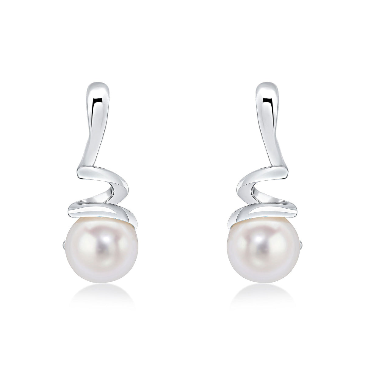 9ct White Gold White Freshwater Cultured Pearl Spiral Drop Earrings