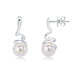 9ct White Gold White Freshwater Cultured Pearl Spiral Drop Earrings