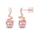 9ct Rose Gold Pink Freshwater Cultured Pearl Spiral Drop Earrings