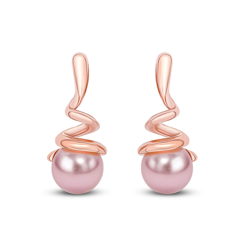 9ct Rose Gold Pink Freshwater Cultured Pearl Spiral Drop Earrings