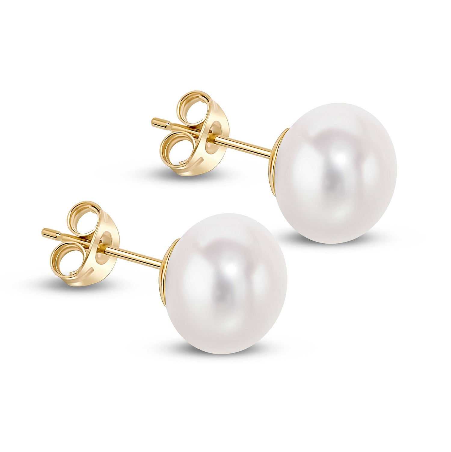9ct Yellow Gold Natural Freshwater Button Pearl Stud Earrings 8.5mm