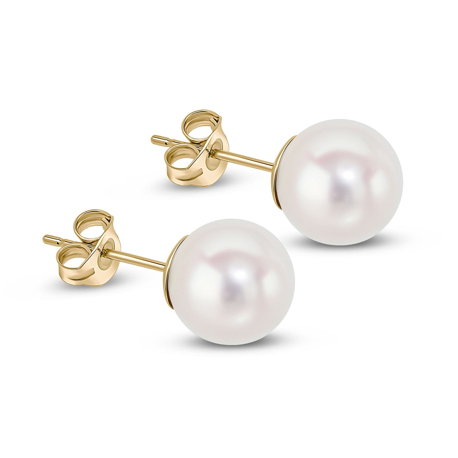 9ct Yellow Gold Natural Freshwater Round Pearl Stud Earrings 8mm