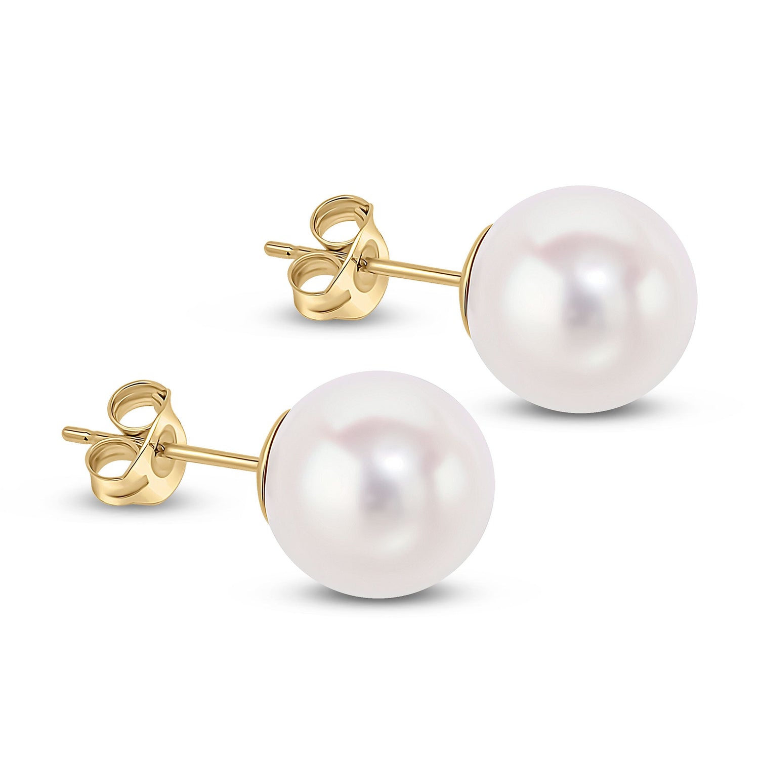 9ct Yellow Gold Natural Freshwater Round Pearl Stud Earrings 9mm