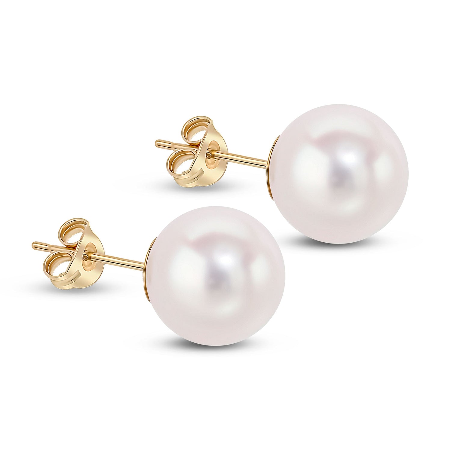 9ct Yellow Gold Natural Freshwater Round Pearl Stud Earrings 10mm