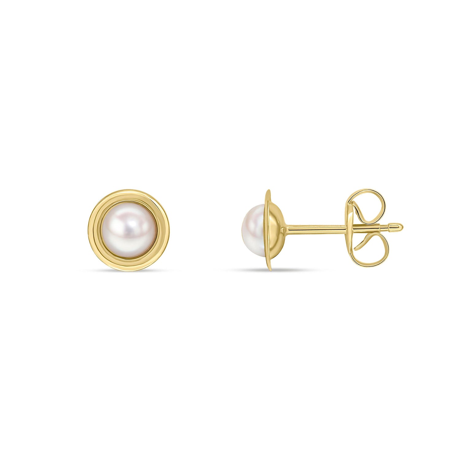 9ct Yellow Gold Flat Polished Border with 4.5mm Button Natural Pearl Stud Earrings
