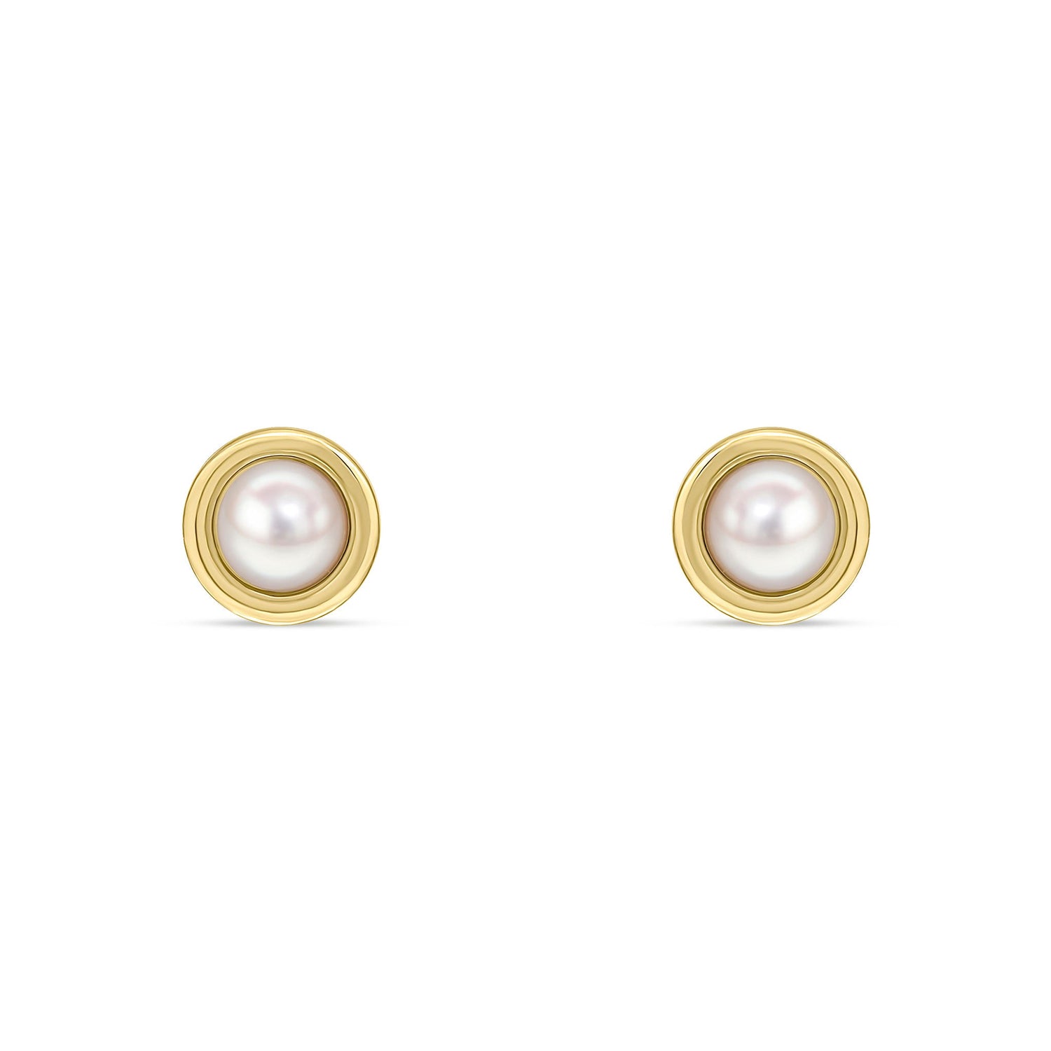9ct Yellow Gold Flat Polished Border with 4.5mm Button Natural Pearl Stud Earrings