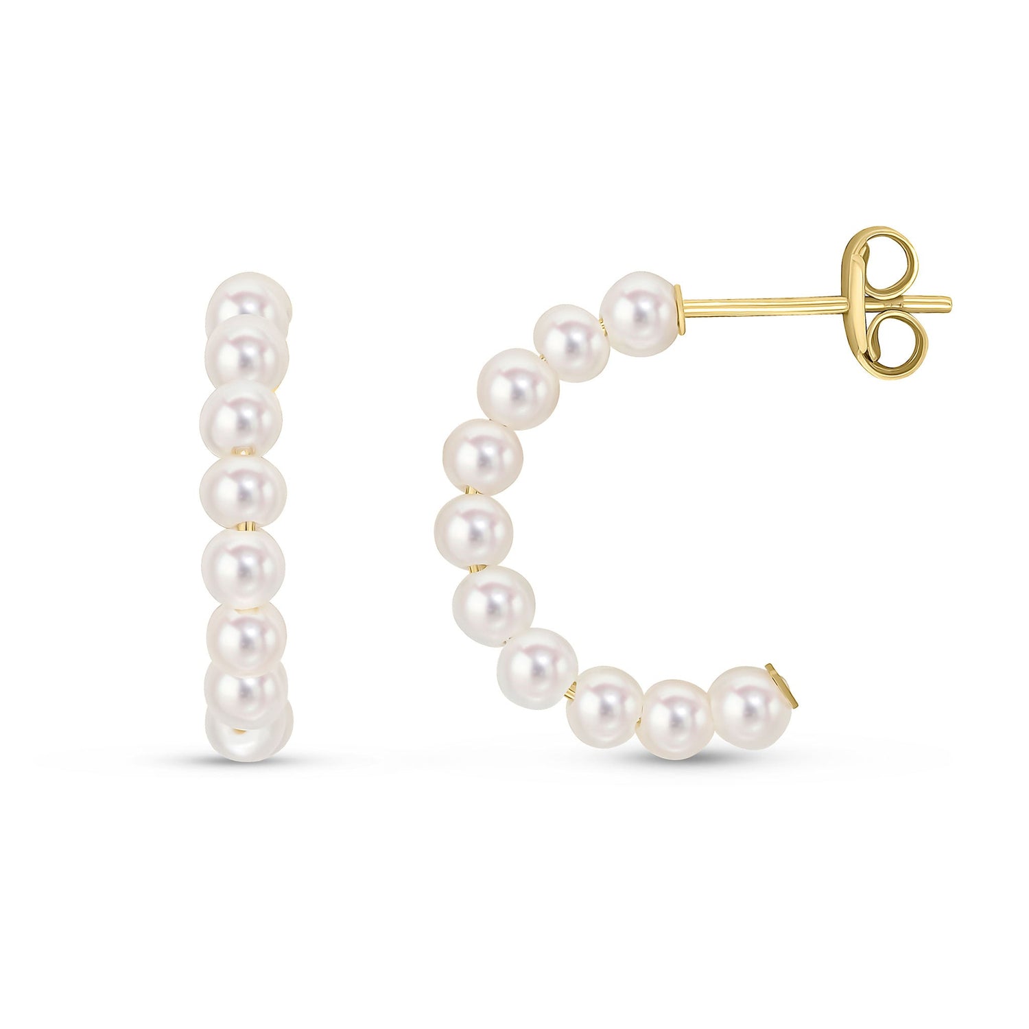 9ct Yellow Gold Natural Freshwater Cultured Pearl Half Hoop Earrings 18mm