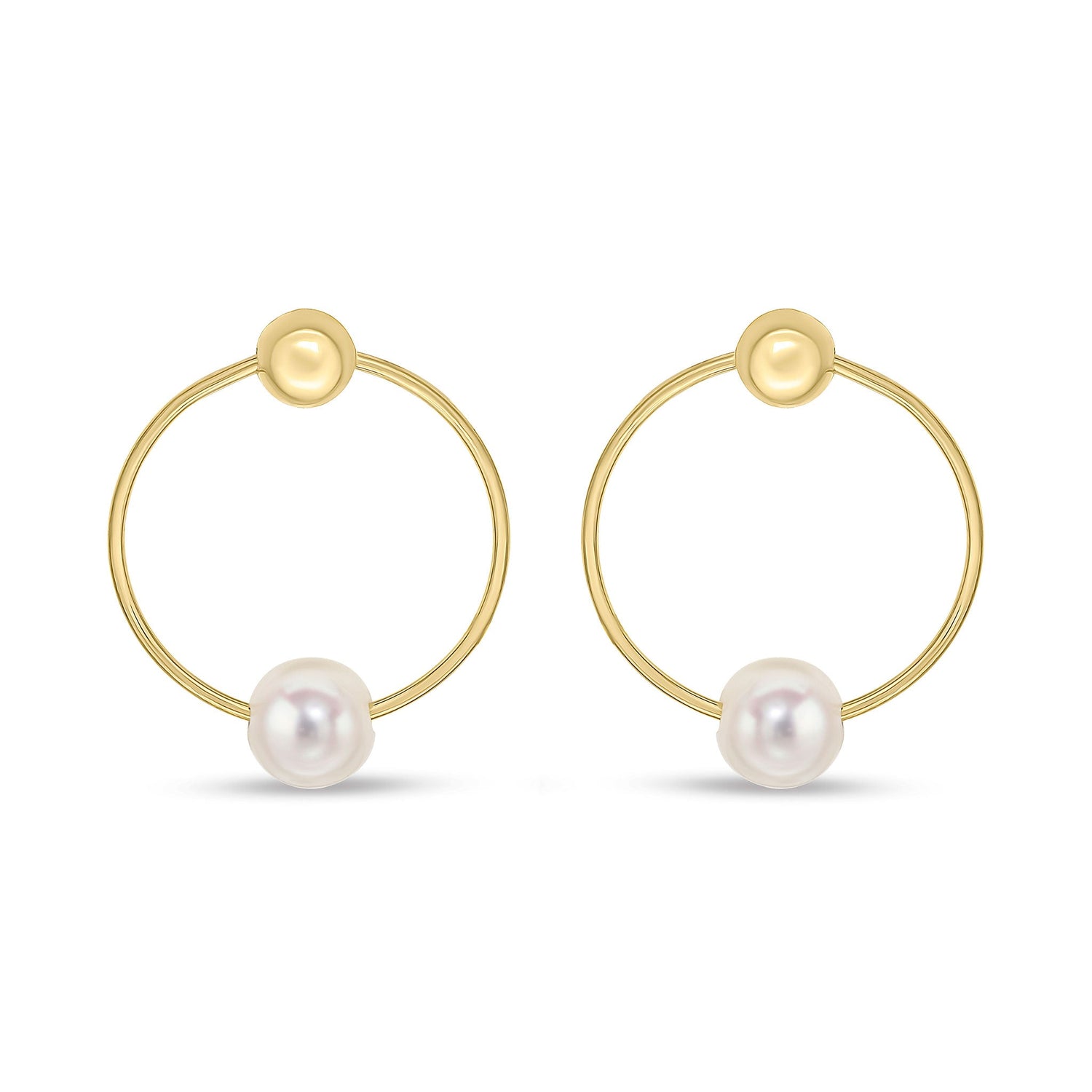 9ct Yellow Gold Ball and Natural Freshwater Pearl on Circle Drop Earrings 21x16mm