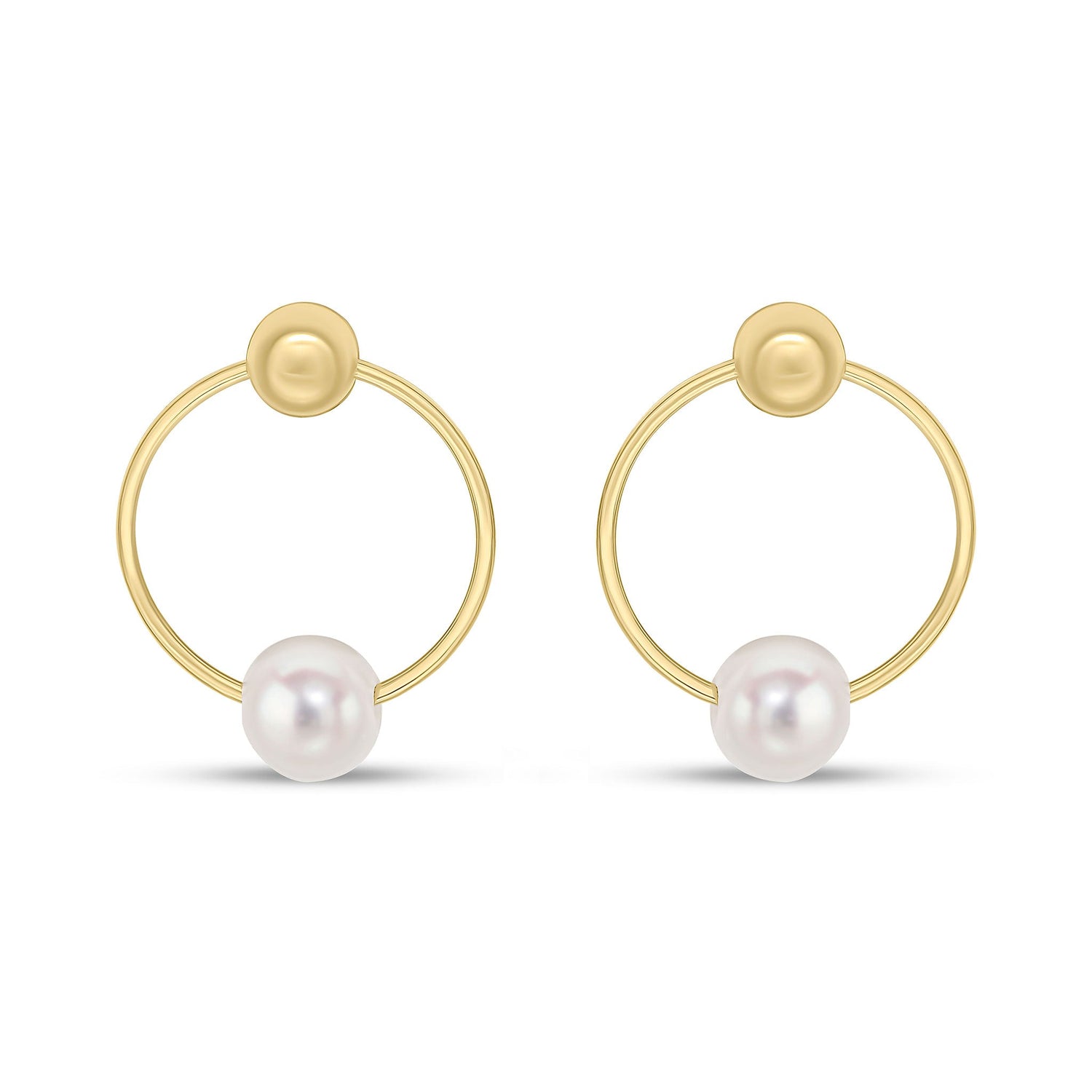 9ct Yellow Gold Ball and Natural Freshwater Pearl on Circle Drop Earrings 17x13mm