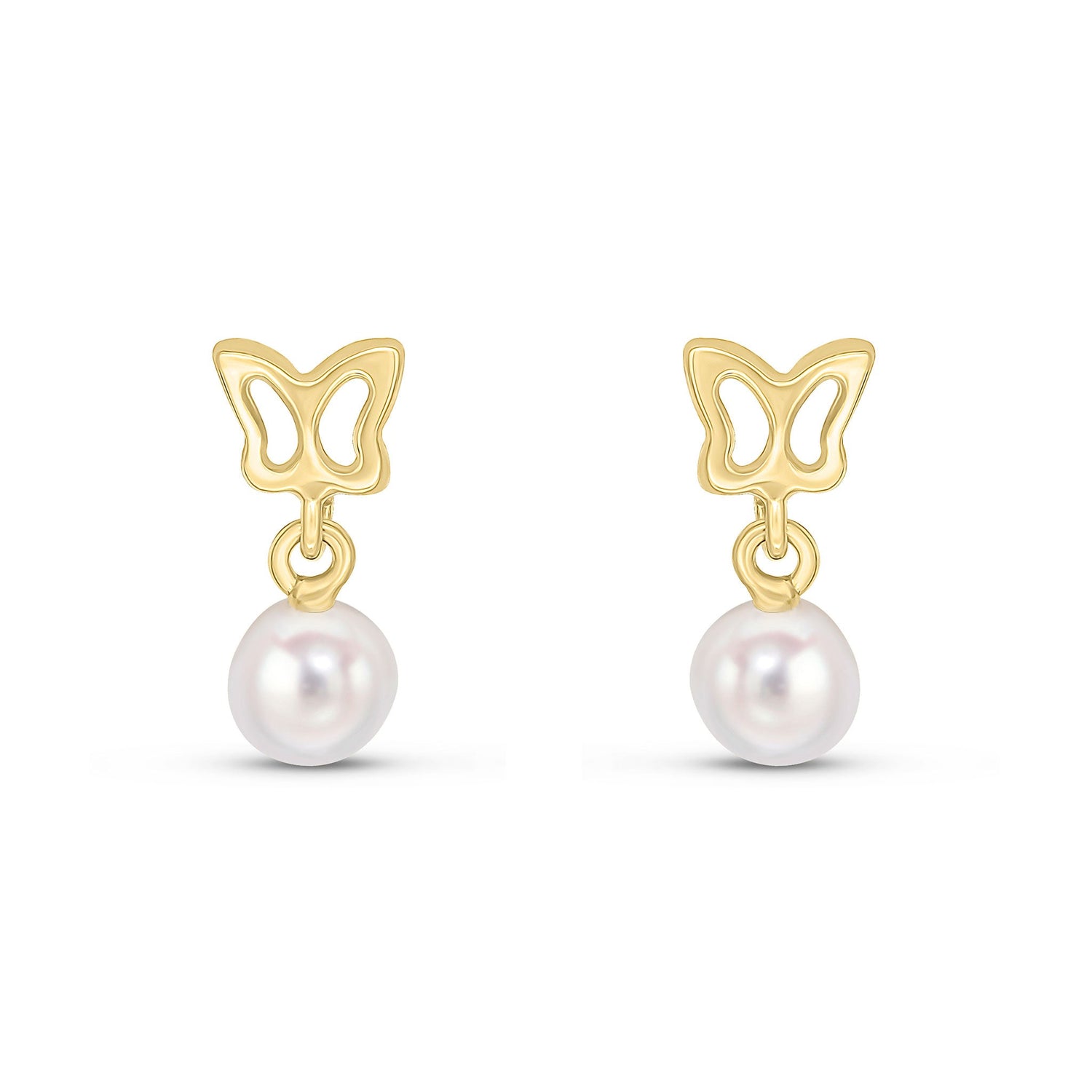 9ct Yellow Gold Butterfly Top and Natural Freshwater Pearl Drop Earrings