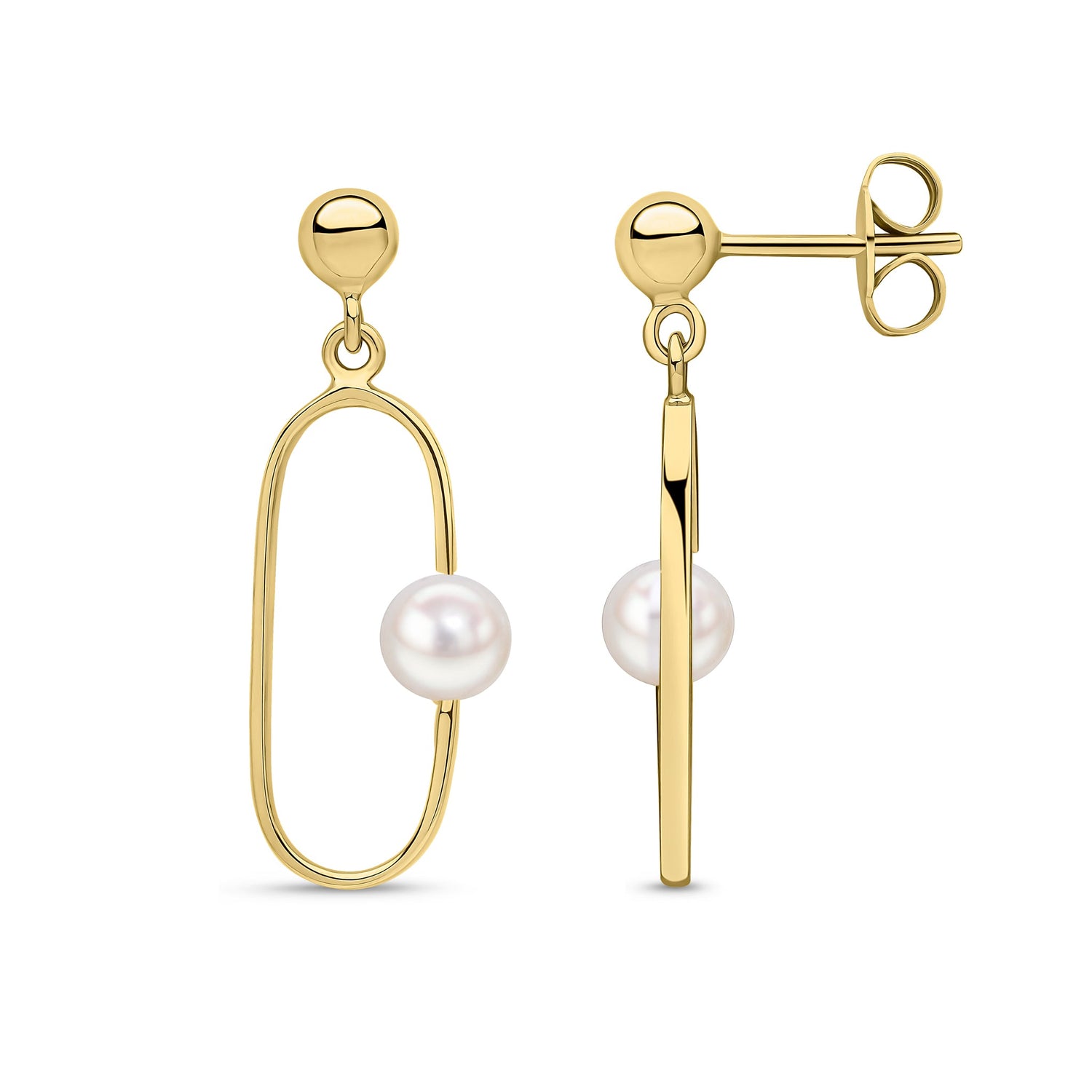 9CT Yellow Gold Open Oval Design With Cultured Freshwater Pearl Drop Earrings