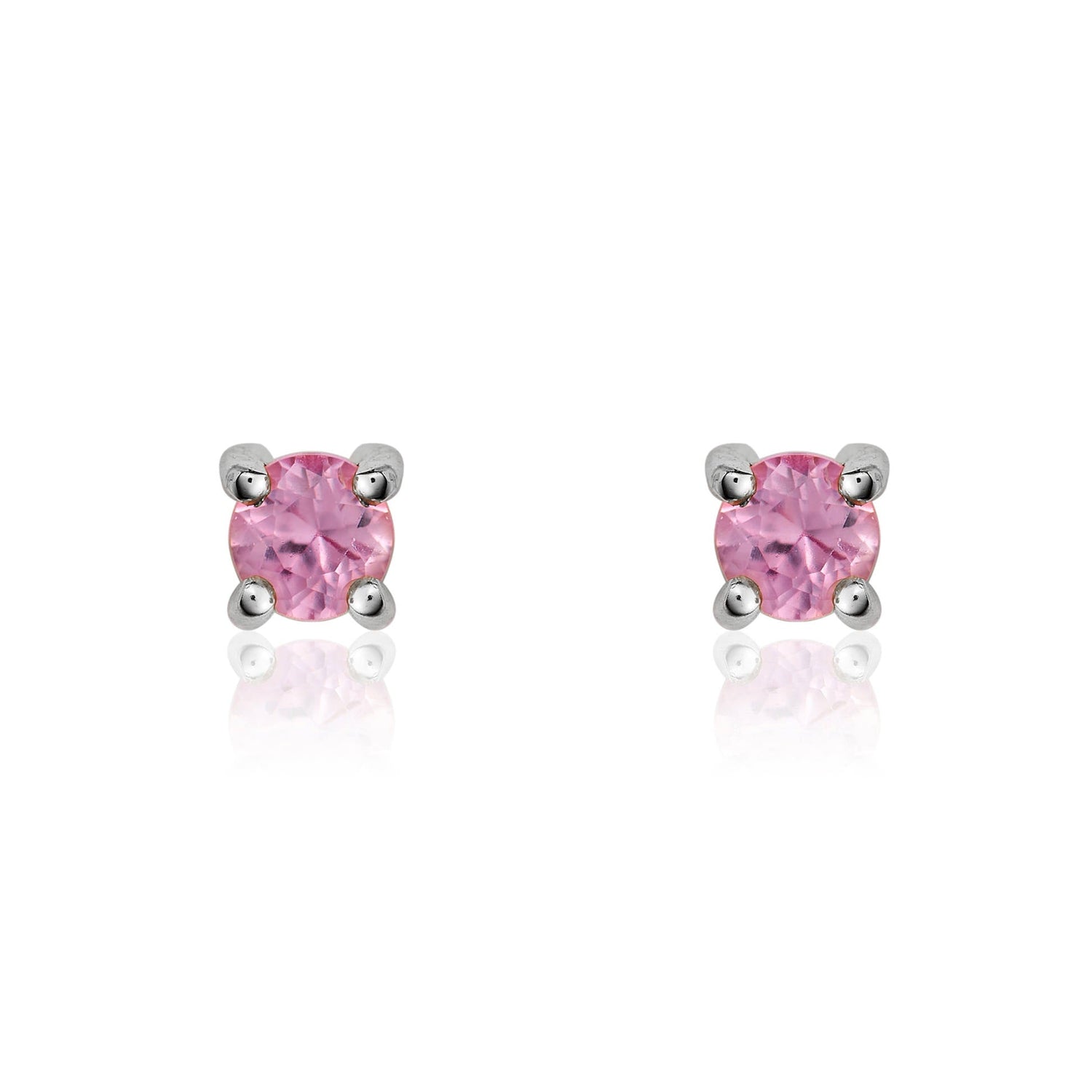 9ct White Gold Round Natural Pink Sapphire Claw Stud Earrings — 3mm