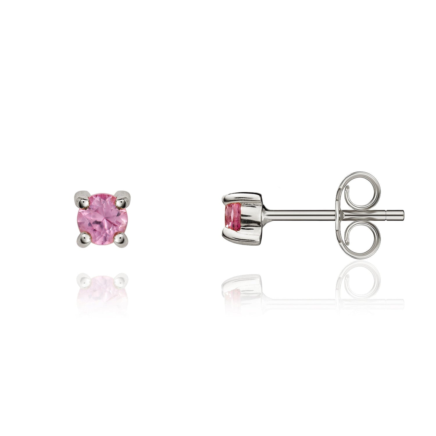 9ct White Gold Round Natural Pink Sapphire Claw Stud Earrings — 3mm