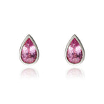9ct White Gold Pear Shaped Natural Pink Sapphire Rubover Stud Earrings — 5x3mm