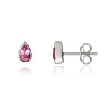 9ct White Gold Pear Shaped Natural Pink Sapphire Rubover Stud Earrings — 5x3mm