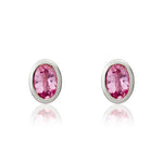 9ct White Gold Oval Natural Pink Sapphire Rubover Stud Earrings — 4x3mm