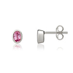9ct White Gold Oval Natural Pink Sapphire Rubover Stud Earrings — 4x3mm