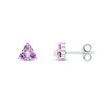 9ct White Gold Round Natural Pink Sapphire Trefoil Claw Stud Earrings
