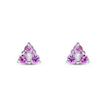 9ct White Gold Round Natural Pink Sapphire Trefoil Claw Stud Earrings