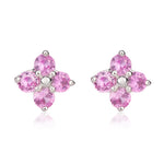 9ct White Gold Round Natural Pink Sapphire Four Stone Cluster Stud Earrings