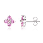 9ct White Gold Round Natural Pink Sapphire Four Stone Cluster Stud Earrings