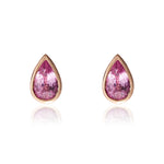 9ct Rose Gold Pear Shaped Natural Pink Sapphire Rubover Stud Earrings — 5x3mm