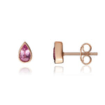 9ct Rose Gold Pear Shaped Natural Pink Sapphire Rubover Stud Earrings — 5x3mm