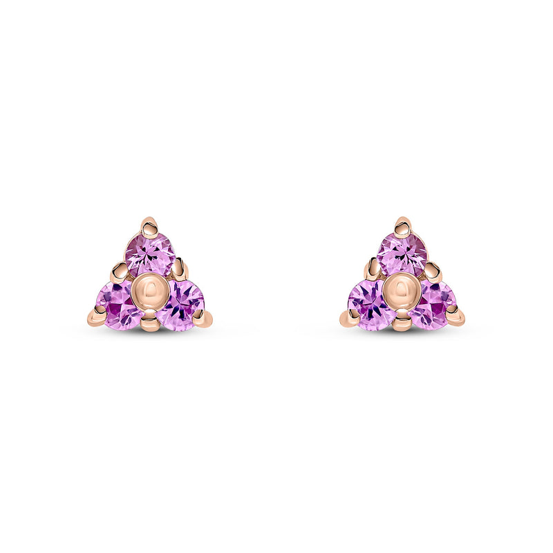 9ct Rose Gold Round Natural Pink Sapphire Trefoil Claw Stud Earrings