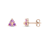 9ct Rose Gold Round Natural Pink Sapphire Trefoil Claw Stud Earrings