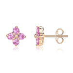 9ct Rose Gold Round Natural Pink Sapphire Four Stone Cluster Stud Earrings