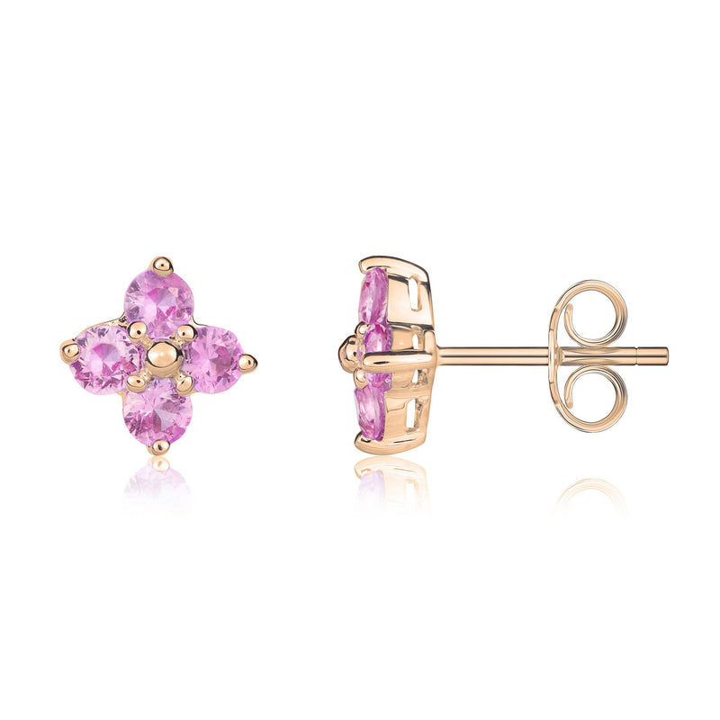 9ct Rose Gold Round Natural Pink Sapphire Four Stone Cluster Stud Earrings