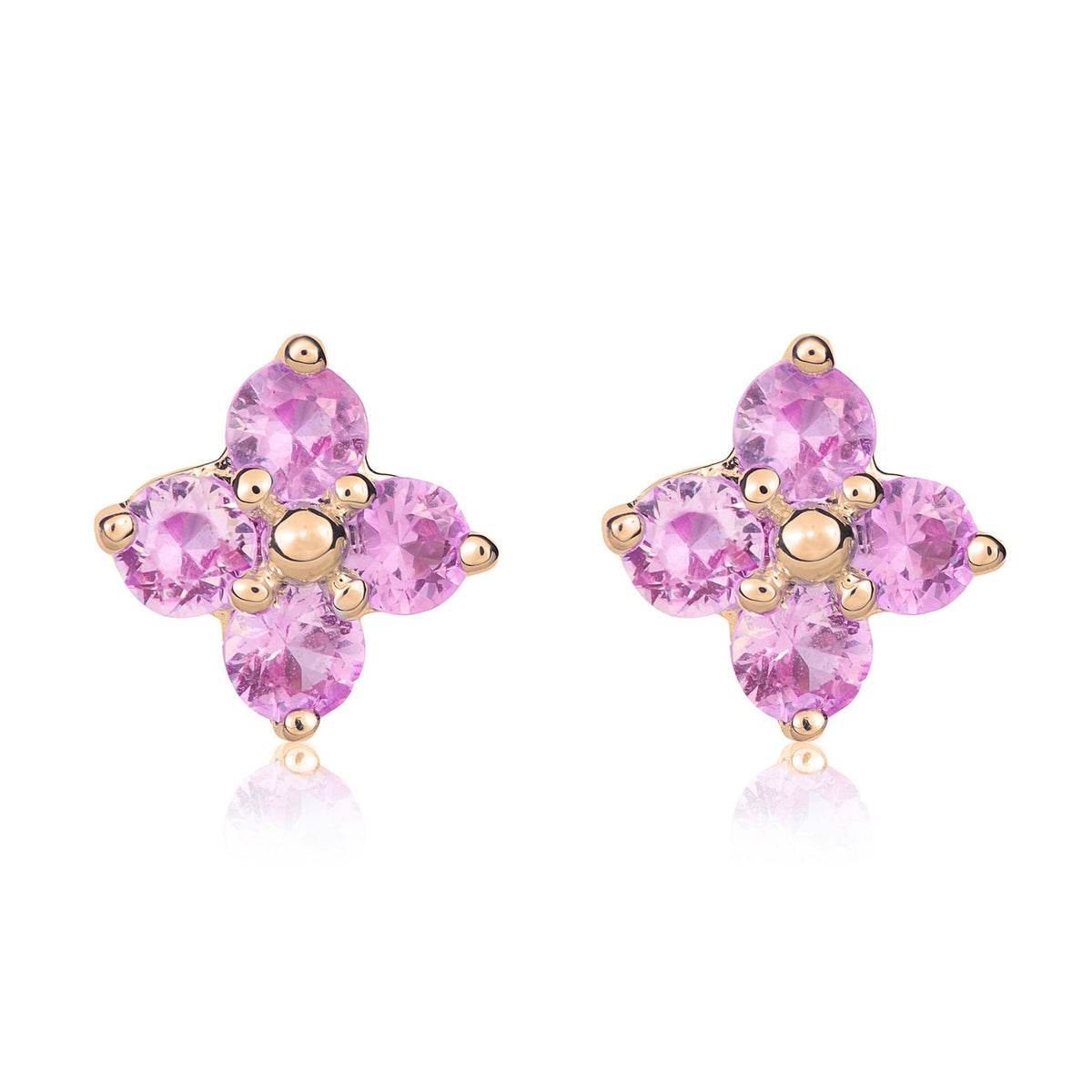 9ct Rose Gold Round Natural Pink Sapphire Four Stone Cluster Stud Earrings