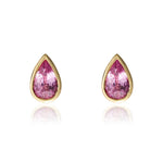 9ct Yellow Gold Pear Shaped Natural Pink Sapphire Rubover Stud Earrings — 5x3mm
