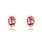 9ct Yellow Gold Oval Natural Pink Sapphire Rubover Stud Earrings — 4x3mm