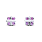 9ct White Gold Round Natural Pink Sapphire Rubover Quatrefoil Stud Earrings with Cross Centre