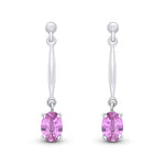 9ct White Gold Oval Natural Pink Sapphire Claw Bar Drop Earrings — 6x4mm