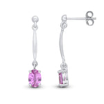 9ct White Gold Oval Natural Pink Sapphire Claw Bar Drop Earrings — 6x4mm