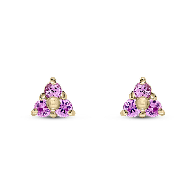 9ct Yellow Gold Round Natural Pink Sapphire Trefoil Claw Stud Earrings
